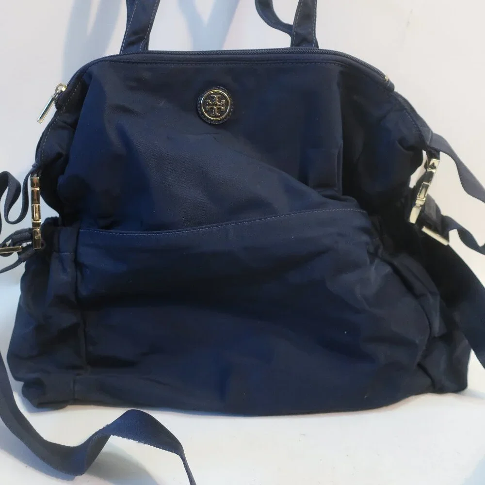 Womens Tory Burch Navy Blue Nylon TT Baby Designer Diaper Bag